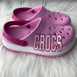 Crocs Girls Kids Size C10 Pink Crocband White Spell Out Logo Logo Clogs RARE